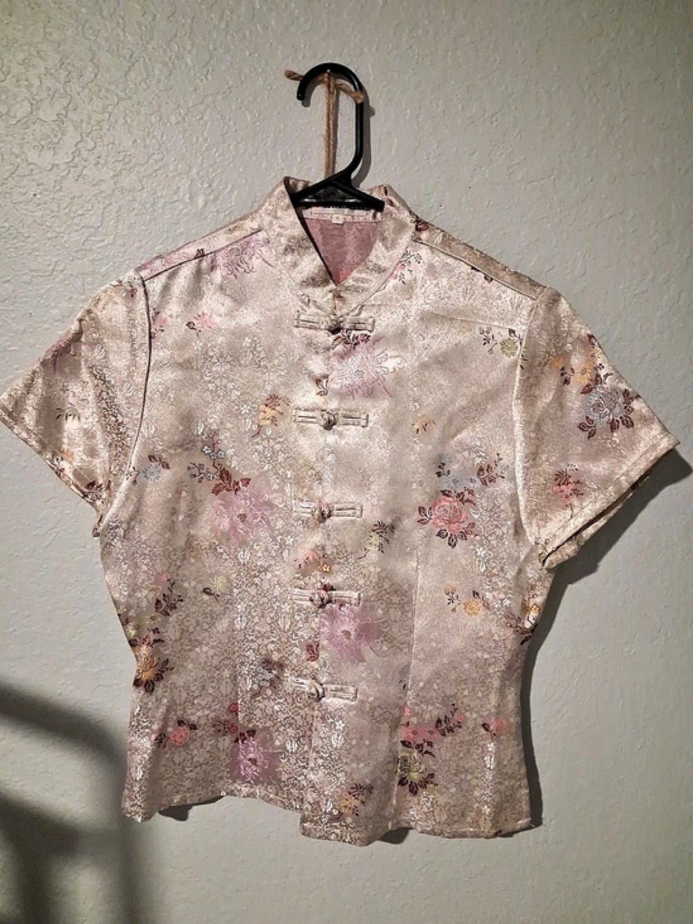 Khaisilk New Silk Satin Cheongsam Qipao Style Top Small Ivory Pastel Floral